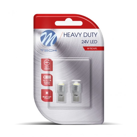 T10 W5W 24V W1,2x9,5d LED 1xHP ΛΕΥΚΟ ΔΙΑΘΛΑΣΗ (ΚΑΡΦΩΤΟ ΑΚΑΛΥΚΟ) BLISTER 2ΤΕΜ. M-TECH