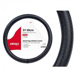 Amio - Κάλυμμα Τιμονιού Τύπου Swc-16 διάσταση 37-39cm υλικό Δερματίνη χρώμα Μαύρο μέγεθος M για Επιβατικά Αυτοκίνητα - 1 τεμ. (01382/AM)