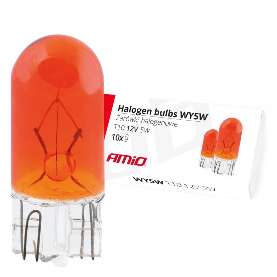 Amio – WY5W T10 W2.1x9.5d 12V 5W Λαμπτήρας Αλογόνου Amber για Φλας / Φώτα Σήμανσης Αυτοκινήτου – 1 Τεμ. (01478/AM)
