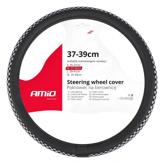 Amio - ΚΑΛΥΜΜΑ ΤΙΜΟΝΙΟΥ SWC-60 (M) 37>39cm ΜΑΥΡΟ ΜΕ ΣΧΕΔΙΟ ΑΣΠΡΟΜΑΥΡΗ ΣΚΑΚΙΕΡΑ - 1 ΤΕΜ. (04170/AM)