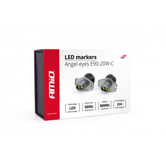 Amio – LED Λαμπάκια Angel Eyes 20W 340lm 5600K CANBUS για BMW Σειρά 3 E90 Sedan / E91 Station Wagon 2005-2008 για Καθαρό Λευκό Φως & Χωρίς Σφάλματα – Σετ 2 Τεμ. (01541/AM)
