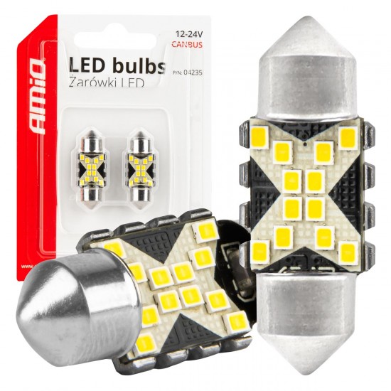 Amio - ΛΑΜΠΑΚΙΑ ΠΛΑΦΟΝΙΕΡΑΣ 31mm 12/24V C5W 5500K 12xSMD 2016 CAN-BUS FESTOON (ΛΕΥΚΟ) - 2 ΤΕΜ. (04235/AM)