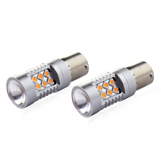 Amio - PY21W 12/24V 6.000k 0.54A - 6.48W 800lm LED 24xSMD3030 CAN-BUS ΠΟΡΤΟΚΑΛΙ 18x56mm -2 ΤΕΜ. (02580/AM)