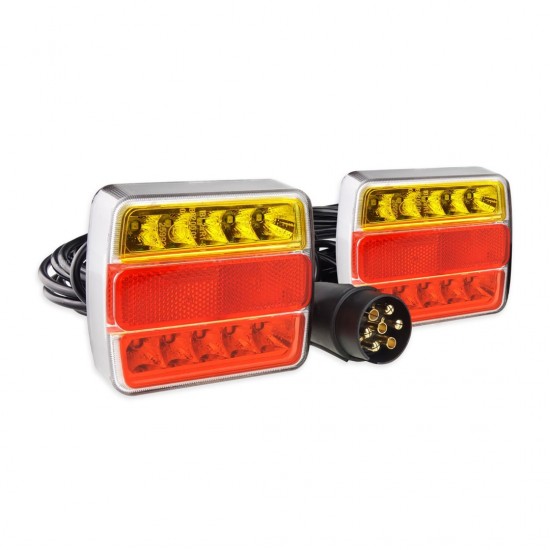 Amio - Σετ Φανάρια Πίσω Τρέιλερ LED Μαγνητικά 12V με Καλώδιο 7pin σε Compact Σχεδιασμό για Πλήρη Σήμανση και Εύκολη Τοποθέτηση σε Ρυμουλκούμενα - 1 Σετ (02141/AM)