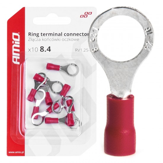 Amio - ΦΙΣΑΚΙΑ ΔΑΧΤΥΛΙΔΙ ΚΟΚΚΙΝΑ RV1.25-8 / 8.4mm - 10 ΤΕΜ. (03079/AM)