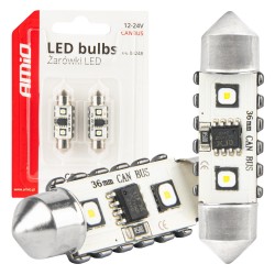 Amio - ΛΑΜΠΑΚΙΑ ΠΛΑΦΟΝΙΕΡΑΣ 36mm 12/24V C5W 5500K 12xSMD 3838 CAN-BUS FESTOON (ΛΕΥΚΟ) - 2 ΤΕΜ. (04248/AM)