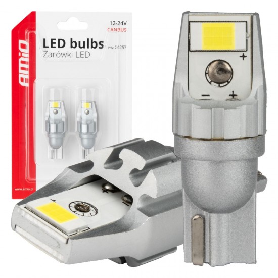 Amio - Λάμπα LED CANBUS T15 (W16W) 2SMD 3570 Λευκή 6000K 12V/24V για Φώτα Όπισθεν & Βοηθητικό Φωτισμό - 2τεμ. (04257/AM)