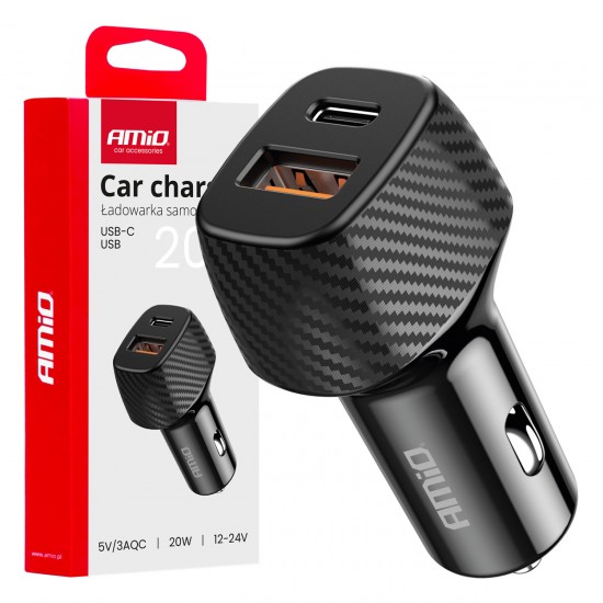 Amio - ΦΟΡΤΙΣΤΗΣ ΑΝΑΠΤΗΡΑ ΜΕ 2 ΘΥΡΕΣ USB-A QUICK CHARGE+USB-C 20W ΜΑΥΡΟ - 1 Τεμ. (04282/AM)