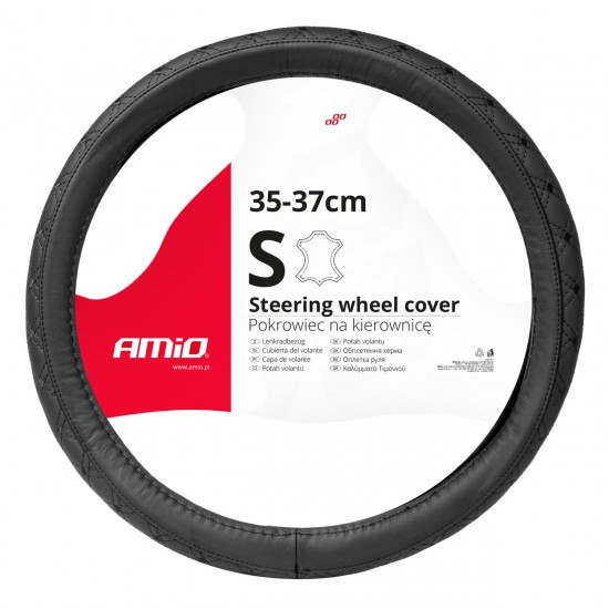 Amio - ΚΑΛΥΜΜΑ ΤΙΜΟΝΙΟΥ ΑΠΟ ΔΕΡΜΑ (S) 35-37cm SWC-51-S ΣΕ ΜΑΥΡΟ ΧΡΩΜΑ ΜΕ ΜΑΥΡΕΣ ΡΑΦΕΣ - 1 Τεμ. (03560/AM)