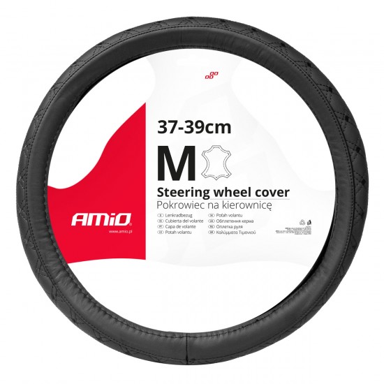 Amio - ΚΑΛΥΜΜΑ ΤΙΜΟΝΙΟΥ ΑΠΟ ΤΕΧΝΟΔΕΡΜΑ 37-39CM SWC-51-M ΣΕ ΜΑΥΡΟ ΧΡΩΜΑ ΜΕ ΜΑΥΡΕΣ ΡΑΦΕΣ - 1 ΤΕΜ. (03561/AM)