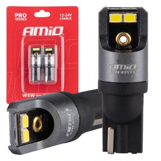 Amio - ΛΑΜΠΑΚΙΑ T10 W5W 12/24V 6.000K 4xSMD LED CAN-BUS ΛΕΥΚΟ 2016 PRO SERIES - 2 Τεμ. (03577/AM)