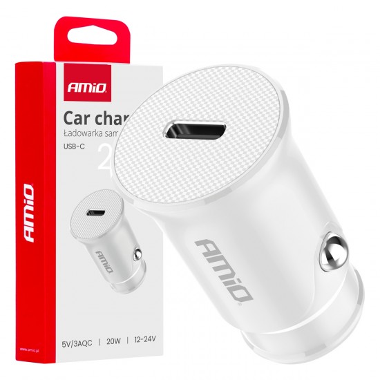Amio - ΦΟΡΤΙΣΤΗΣ ΑΝΑΠΤΗΡΑ 12/24V ΜΕ 1 ΘΥΡΑ USB-C 20W 5V/3AQC ΤΑΧΕΙΑΣ ΦΟΡΤΙΣΗΣ ΛΕΥΚΟΣ - 1 Τεμ. (03876/AM)