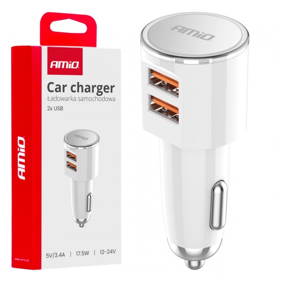 Amio - ΦΟΡΤΙΣΤΗΣ ΑΝΑΠΤΗΡΑ 12/24V ΜΕ 2 ΘΥΡΕΣ 2xUSB 17.5W 5V/3.4A ΛΕΥΚΟΣ - 1 ΤΕΜ. (03888/AM)
