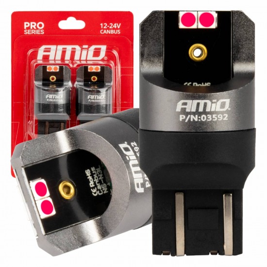Amio - ΛΑΜΠΑΚΙΑ W21/5W 7443 12/24V 6.000K 4xSMD LED CAN-BUS ΚΟΚΚΙΝΟ PRO SERIES - 2 Τεμ. (03592/AM)