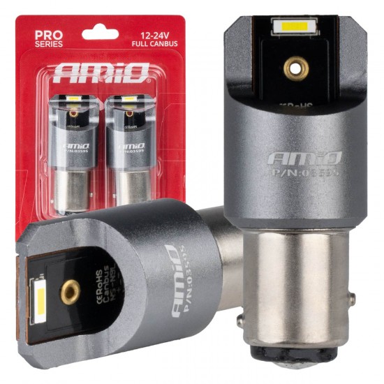 Amio - ΛΑΜΠΑΚΙΑ P21/5W BAY15d 12/24V 6.000K 2xSMD LED FULL CAN-BUS ΛΕΥΚΟ PRO SERIES - 2 Τεμ. (03595/AM)