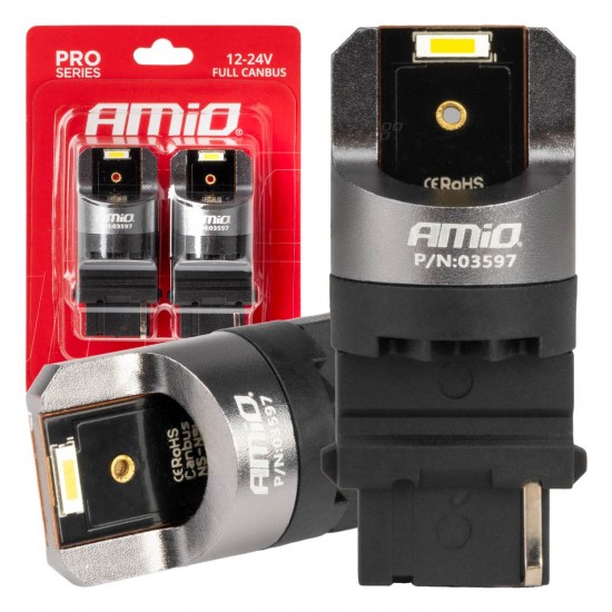 Amio - ΛΑΜΠΑΚΙΑ P27W 12/24V 6.000K 2SMD LED FULL CAN-BUS ΛΕΥΚΟ PRO SERIES - 2 Τεμ. (03597/AM)