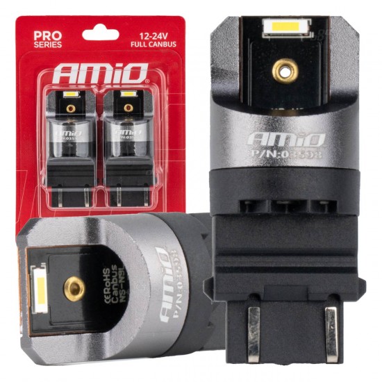 Amio - ΛΑΜΠΑΚΙΑ P27/7W 3157 12/24V 6.000K 2xSMD LED FULL CAN-BUS ΛΕΥΚΟ PRO SERIES - 2 Τεμ. (03598/AM)