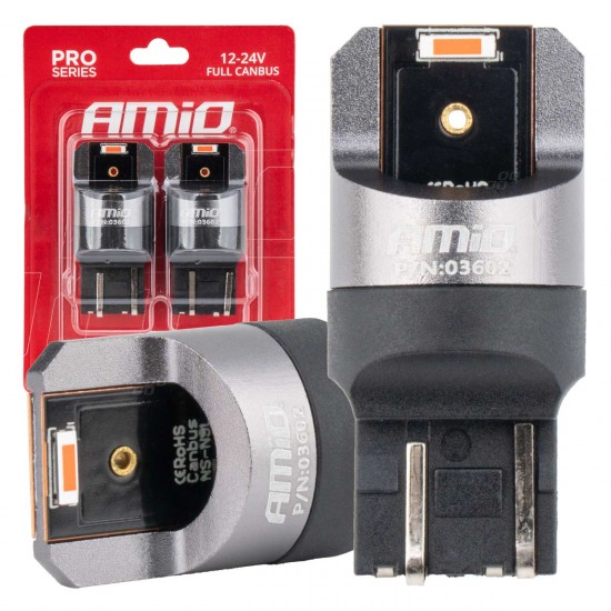 Amio - ΛΑΜΠΑΚΙΑ W21/5W 7443 12/24V 6.000K 2xSMD LED FULL CAN-BUS ΚΟΚΚΙΝΟ PRO SERIES - 2 Τεμ. (03602/AM)