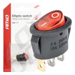 Amio - ΔΙΑΚΟΠΤΗΣ ON/OFF 3 ΕΠΑΦΩΝ 12V 230A ΟΒΑΛ ΚΟΚΚΙΝΟΣ ΦΩΤΙΣΜΟΣ - 1 ΤΕΜ. (03612/AM)