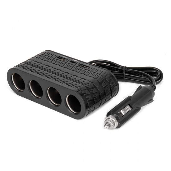 Amio - ΑΝΤΑΠΤΟΡΑΣ ΑΝΑΠΤΗΡΑ 12/24V 120W ΜΑΥΡΟΣ - 4 ΘΕΣΕΙΣ - 2xUSB-A + 1xUSB-C - ΚΑΛΩΔΙΟ 80cm - 1 Τεμ. (04367/AM)