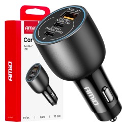 Amio - ΦΟΡΤΙΣΤΗΣ ΑΝΑΠΤΗΡΑ 12/24V ΜΕ 3 ΘΥΡΕΣ 2xUSB-C/1xUSB-A 95W 5V/3A ΤΑΧΕΙΑΣ ΦΟΡΤΙΣΗΣ ΑΛΟΥΜΙΝΙΟ/ΜΑΥΡΟΣ - 1 Τεμ. (04371/AM)