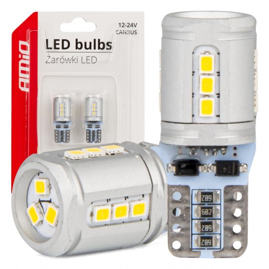 Amio - T10e W5W 12/24V 15x2016 SMD LED CAN-BUS ΛΕΥΚΟ 2ΤΕΜ. (03723/AM)
