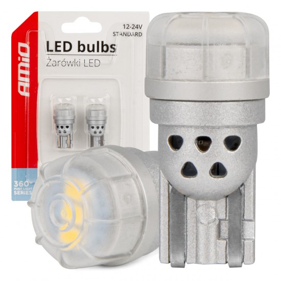 Amio - ΛΑΜΠΑΚΙΑ LED T10 W5W 12/24V 3x3020 SMD LED ΛΕΥΚΟ PURE LIGHT SERIES - 2 ΤΕΜ. (03725/AM)