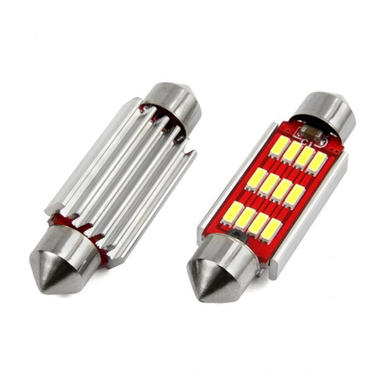 Amio - Λαμπάκια Πλαφονιέρας LED 41mm 12/24V 2.9W 5600K 12LED C10W Festoon Canbus Λευκό Φως για Εσωτερικό Φωτισμό και Πινακίδα Αυτοκινήτου - 2 τεμ. (01291/AM)