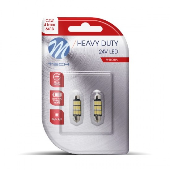 ΛΑΜΠΑΚΙΑ ΠΛΑΦΟΝΙΕΡΑΣ C5W 24V SV8,5 41mm 9xSMD5630 LED ΛΕΥΚΟ HEAVY DUTY BLISTER  M-TECH - 2 ΤΕΜ.