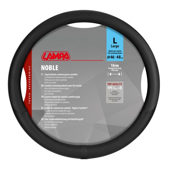Lampa - Κάλυμμα Τιμονιού Φορτηγού NOBLE από Skeentex L 46-48εκ. Άοσμο Μαλακό αντιολισθητικό εύκολη τοποθέτηση φαρδιά λαβή 10εκ. Μαύρο - 1 τεμ. (L9708.2)