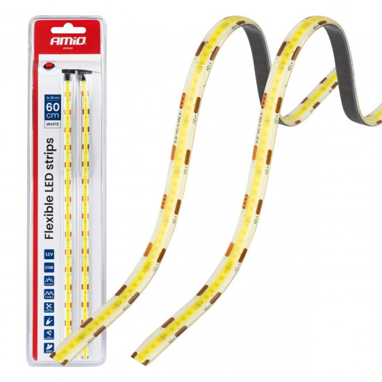 Amio – Ταινία LED COB 12V Λευκή 2x30cm Flexible για Ισχυρό Εσωτερικό Φωτισμό & Easy Install – Σετ 2 Τεμ. (04569/AM)