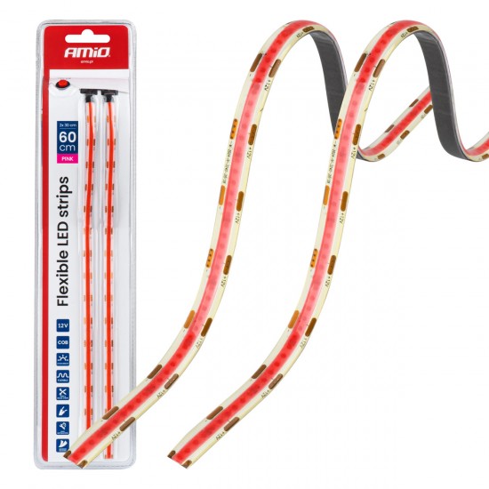 Amio – Ταινία LED COB 12V Ροζ 2x30cm Flexible για Εντυπωσιακό Εσωτερικό Φωτισμό & Easy Install – Σετ 2 Τεμ. (04570/AM)