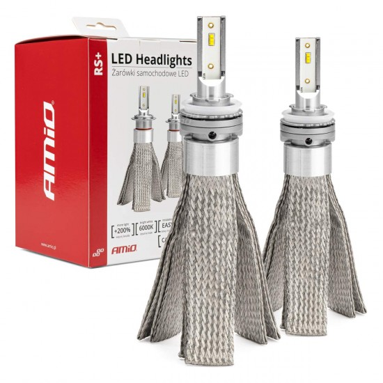 Amio - Λάμπες LED H8/H9/H11 τύπου RS+ Series τάση λειτουργίας 12-36V απόδοσης 50W με ψύκτρα λεπίδες φτερού Can-bus για Επιβατικά Αυτοκίνητα και Φορτηγά - 2 τεμ. (01086/71775/AM)