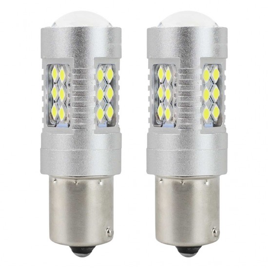 Amio – LED CANBUS P21W BA15s 12/24V 24xSMD 3030 Λευκό Διάθλασης Μονοπολικό για Φώτα Αυτοκινήτου & Φορτηγού – 2 Τεμ. (01445/AM)