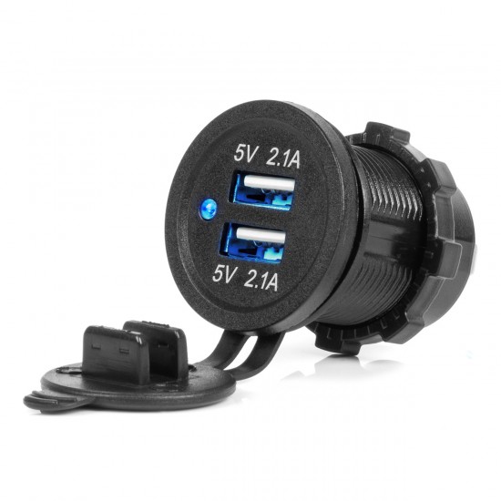 Amio - ΠΡΙΖΑ ΜΕ 2 ΘΥΡΕΣ USB ΚΑΙ ΚΑΠΑΚΙ ΜΑΥΡΗ 12/24V 4.2A ΑΔΙΑΒΡΟΧΗ ΜΕ ΜΠΛΕ LED ΦΩΣ ΕΝΔΕΙΞΗΣ - 1 ΤΕΜ. (04217/AM)