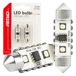 Amio - ΛΑΜΠΑΚΙΑ ΠΛΑΦΟΝΙΕΡΑΣ 39mm 12/24V C5W 5500K 12xSMD 3838 CAN-BUS FESTOON (ΛΕΥΚΟ) - 2 ΤΕΜ. (04249/AM)