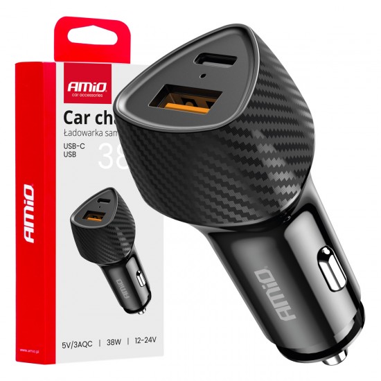 Amio - ΦΟΡΤΙΣΤΗΣ ΑΝΑΠΤΗΡΑ ΜΕ 2 ΘΥΡΕΣ USB-A QUICK CHARGE+USB-C 38W ΜΑΥΡΟ - 1 Τεμ. (04283/AM)