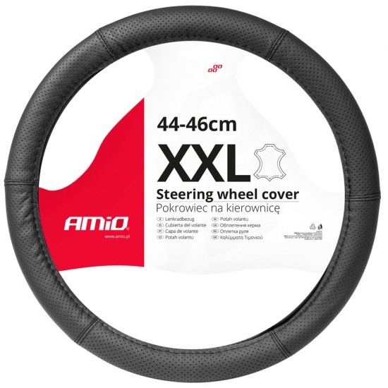 Amio - ΚΑΛΥΜΜΑ ΤΙΜΟΝΙΟΥ ΑΠΟ ΤΕΧΝΟΔΕΡΜΑ (ΧΧL) 43-45cm SWC-50-ΧΧL ΣΕ ΜΑΥΡΟ ΧΡΩΜΑ ΤΡΥΠΗΤΟ ΜΕ ΜΑΥΡΕΣ ΡΑΦΕΣ - 1 τεμ. (03559/AM)