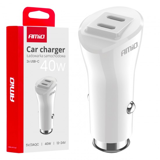 Amio - ΦΟΡΤΙΣΤΗΣ ΑΝΑΠΤΗΡΑ 12/24V ΜΕ 2 ΘΥΡΕΣ 2xUSB-C 40W 5V/3AQC ΤΑΧΕΙΑΣ ΦΟΡΤΙΣΗΣ ΛΕΥΚΟΣ - 1 Τεμ. (03884/AM)