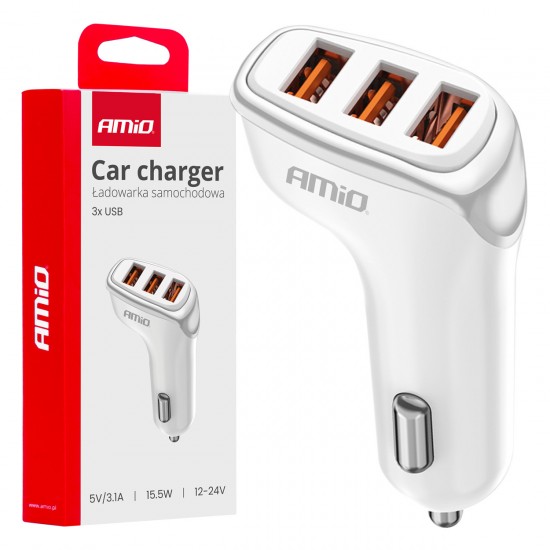 Amio - ΦΟΡΤΙΣΤΗΣ ΑΝΑΠΤΗΡΑ 12/24V ΜΕ 3 ΘΥΡΕΣ 3xUSB 15.5W 5V/3.1A ΛΕΥΚΟΣ - 1 Τεμ. (03885/AM)