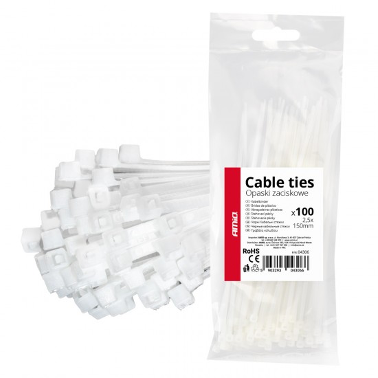 Amio - ΔΕΜΑΤΙΚΑ/ΔΕΤΙΚΑ ΚΑΛΩΔΙΩΝ TIE WRAP (ΤΑΙΡΑΠ) 2.5 x 150mm (ΛΕΥΚΟ) - 100 ΤΕΜ. (04306/AM)