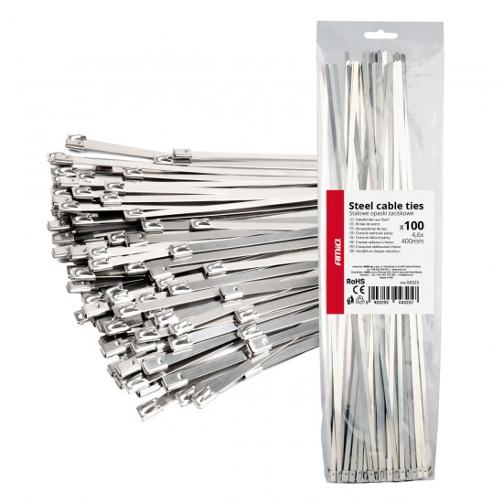Amio - ΔΕΜΑΤΙΚΑ/ΔΕΤΙΚΑ ΚΑΛΩΔΙΩΝ TIE WRAP (ΤΑΙΡΑΠ) ΜΕΤΑΛΛΙΚΑ 4,6 x 400mm - 100 ΤΕΜ. (04325/AM)