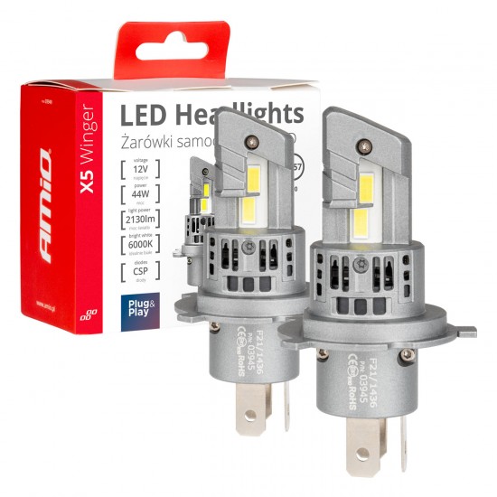Amio - H4 12V 50W 6.000K 4200LM CSP LED CAN-BUS SERIES X5 WINGER 2ΤΕΜ. (03945/AM)
