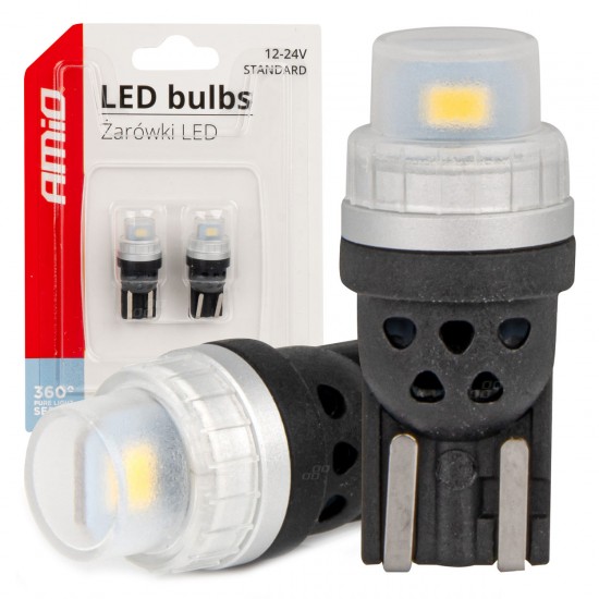 Amio - ΛΑΜΠΑΚΙΑ T10 W5W 12/24V 2x3020 SMD LED ΛΕΥΚΟ PURE LIGHT SERIES - 2 Τεμ. (03726/AM)