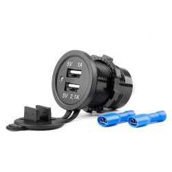 Amio - ΠΡΙΖΑ ΜΕ 2 ΘΥΡΕΣ USB ΚΑΙ ΚΑΠΑΚΙ ΜΑΥΡΗ 12/24V 5V 3.1A Φ37 mmχ51mm MOD-03 - 1 τεμ. (02853/AM)
