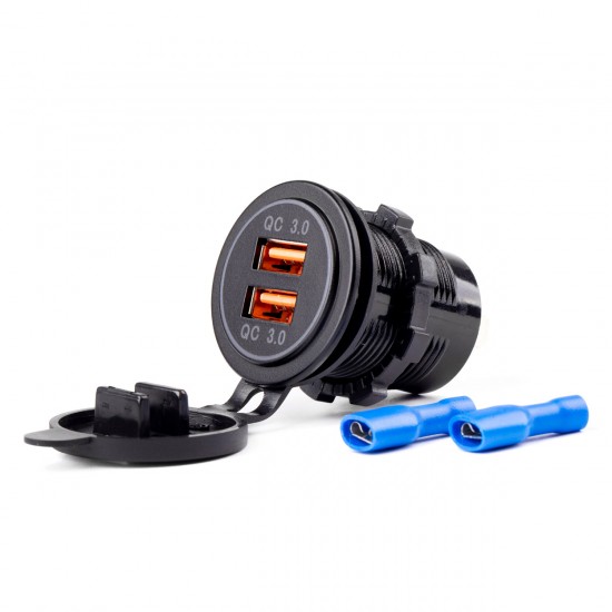 Amio - ΠΡΙΖΑ ΦΟΡΤΙΣΗΣ ΜΕ 2 ΘΥΡΕΣ USB 12/24V 3.0A Φ37mmX51mm QUICK CHARGE 12/24V MOD-05 - 1 τεμ. (02855/AM)