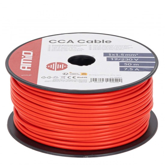 Amio - Μονόκλωνο Καλώδιο Εγκατάστασης CCA 1×1,5mm² 50m – 12/230V - 1 τεμ. (04452/AM)