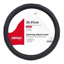 Amio - Κάλυμμα Τιμονιού SWC-09-S Μαύρο από Τεχνόδερμα Διάμετρος 35/37cm για Προστασία και Άνεση Τιμονιού για Επιβατικά και Επαγγελματικά Αυτοκίνητα - 1 τεμ. (01364/AM)