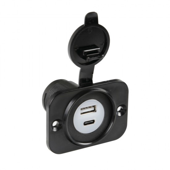 ΠΡΙΖΑ USB ΜΕ ΚΑΠΑΚΙ ΚΑΙ 2 ΘΥΡΕΣ USB (A+C) 12/24V 3000mA 15W ΜΑΥΡΗ FAST CHARGE LAMPA - 1 TEM.