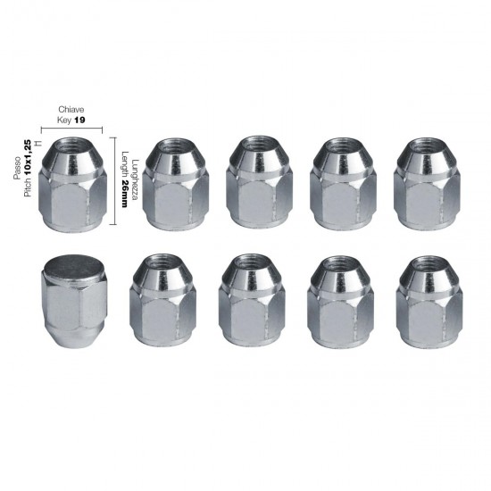 Simoni Racing – Παξιμάδι Κωνικό 10x1.25 (26mm) (19) για Τροχούς & Ζάντες Στερεώση Υψηλής Ασφάλειας Κωνική Έδραση – 10 Τεμ. (SRDR/12-10)